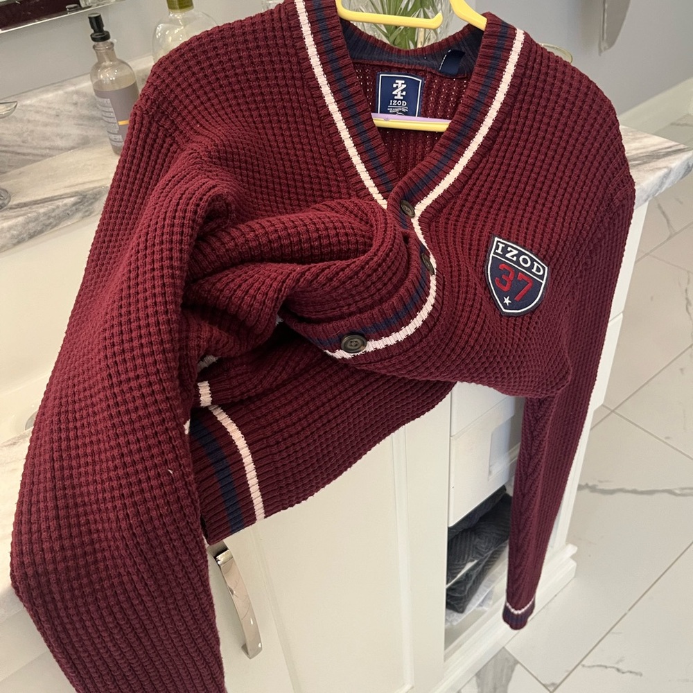 izod classic knit preppy dressing rich sweater size medium burgundy golf sweater